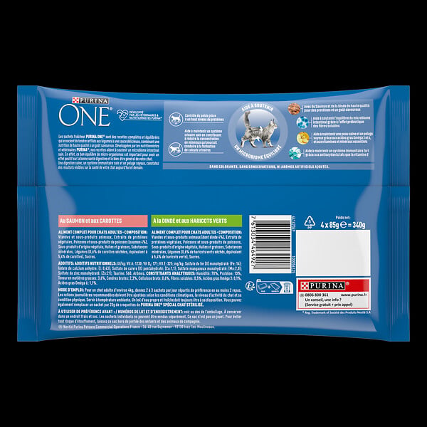ONE - Sachets repas chat stérilisé - Saumon-Dinde - 4x85g - large