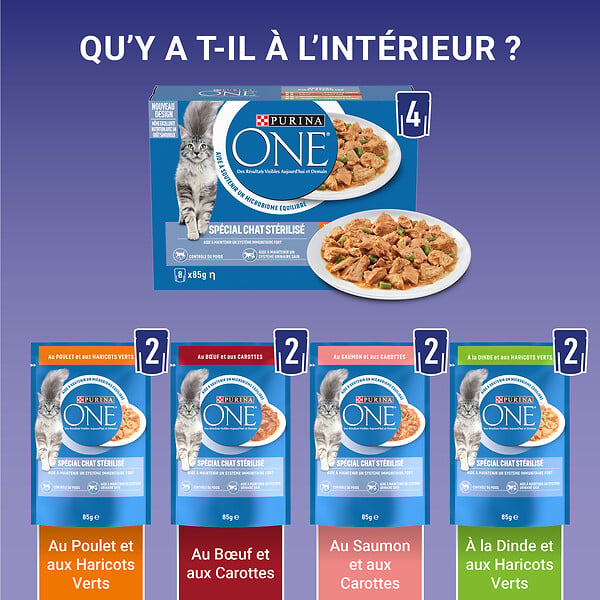 ONE - Sachet repas chat Stérilisé - Multivariétés - 8x85g - large