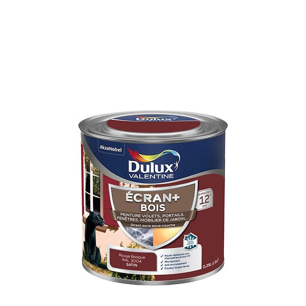 DULUX VALENTINE - Peinture extérieure Bois Ecran+ Dulux Valentine Satin - Rouge 0,25L - large