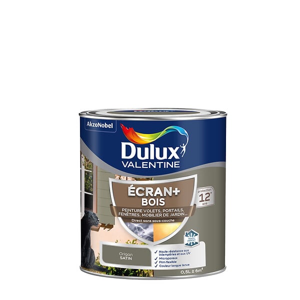 DULUX VALENTINE - Peinture extérieure Bois Ecran+ Dulux Valentine Satin - Origan 0,5 L - large