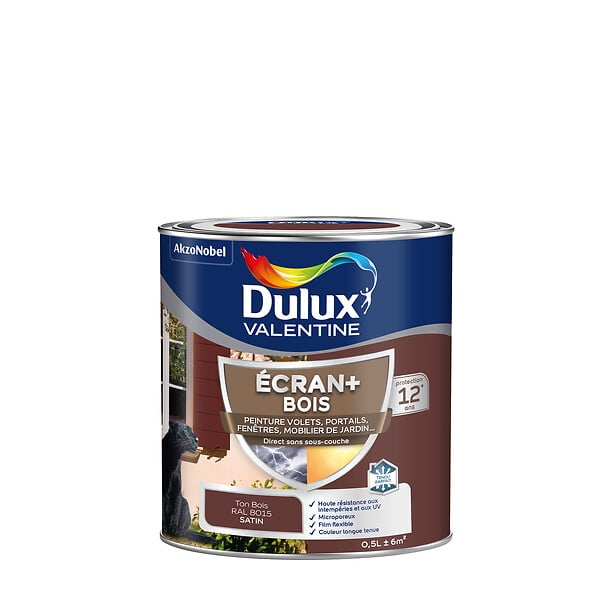 DULUX VALENTINE - Peinture extérieure Bois Ecran+ Dulux Valentine Satin - Ton Bois 0,5 L - large