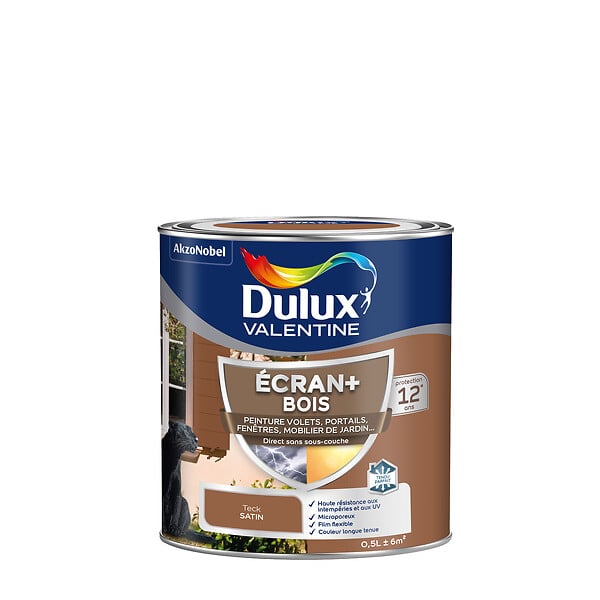 DULUX VALENTINE - Peinture extérieure Bois Ecran+ Dulux Valentine Satin - Teck 0,5 L - large