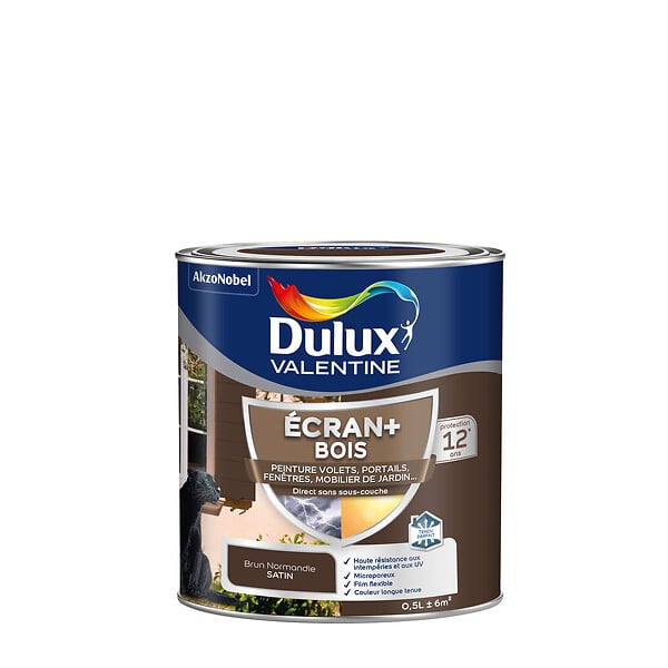 DULUX VALENTINE - Peinture extérieure Bois Ecran+ Dulux Valentine - Brun Normandie 0,5 L - large