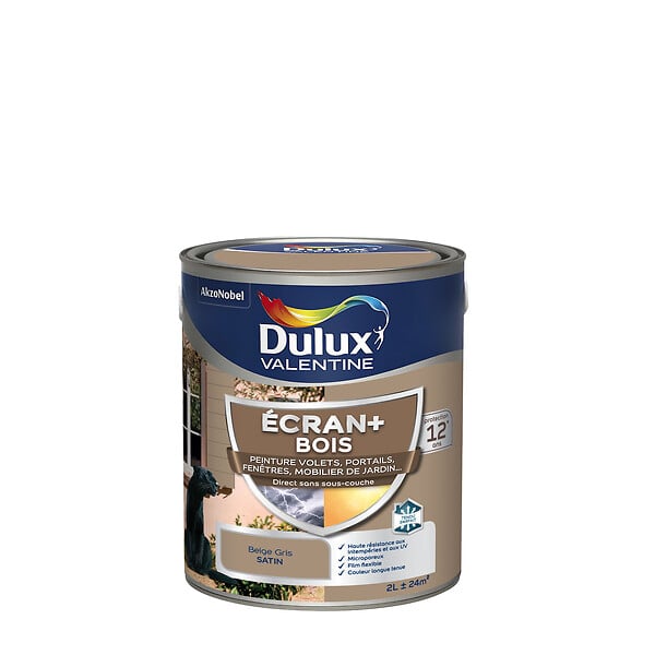 DULUX VALENTINE - Peinture extérieure Bois Ecran+ - Beige Gris - 2L - large