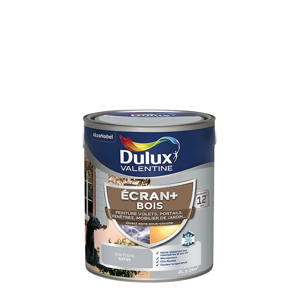 DULUX VALENTINE - Peinture extérieure Bois Ecran+ - Gris Franc - 2L - large