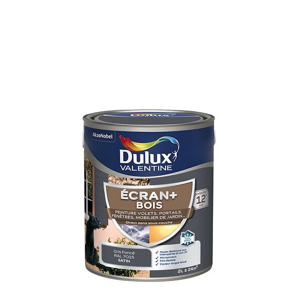 DULUX VALENTINE - Peinture extérieure Bois Ecran+ - Gris Foncé - 2L - large