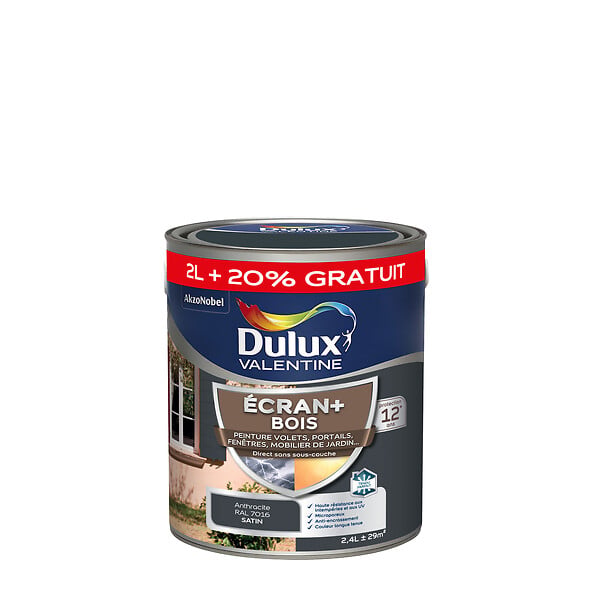 DULUX VALENTINE - Peinture extérieure Bois Ecran+ Dulux Valentine G. Anthracite 2L + 20% - large