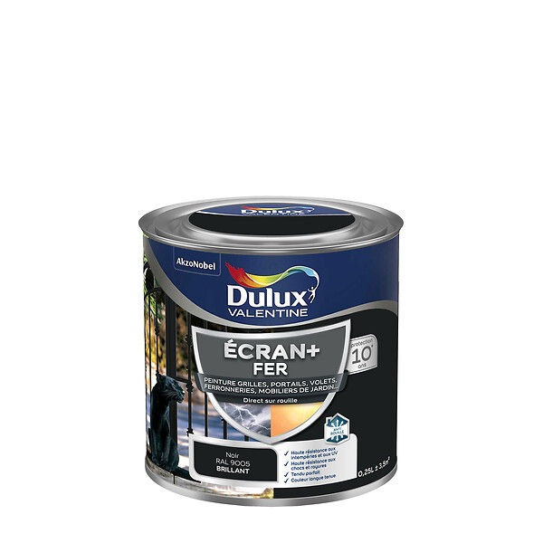 DULUX VALENTINE - Peinture extérieure Fer Ecran+ Dulux Valentine Brillant - Noir 0,25 L - large