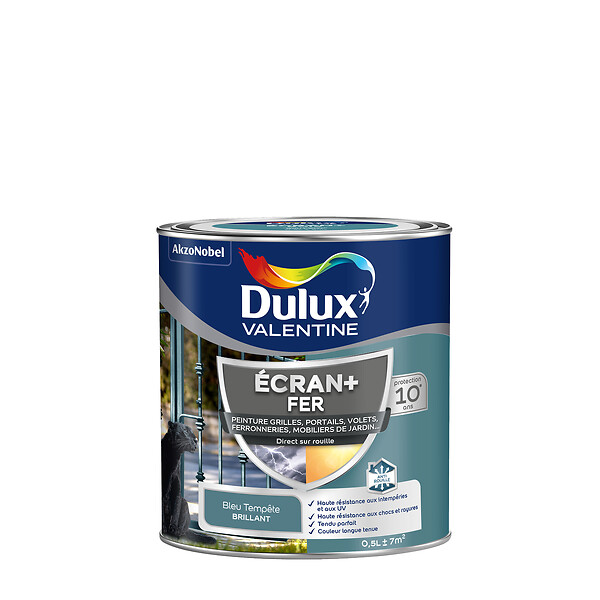 DULUX VALENTINE - Peinture extérieure Fer Ecran+ Dulux Valentine Brill-Bleu Tempête 0,5L - large