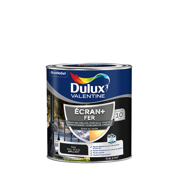 DULUX VALENTINE - Peinture extérieure Fer Ecran+ Dulux Valentine Brillant - Noir 0,5 L - large
