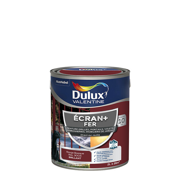 DULUX VALENTINE - Peinture extérieure Fer Ecran+ Dulux Valentine Brill - Rouge Basque 2L - large