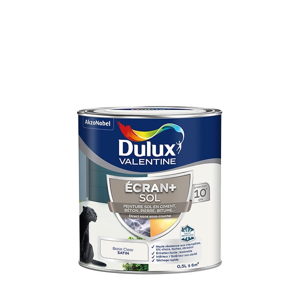 DULUX VALENTINE - Peinture Sol int/ext Ecran+ Dulux Valentine Satin - Base Clear  0,5 L - large