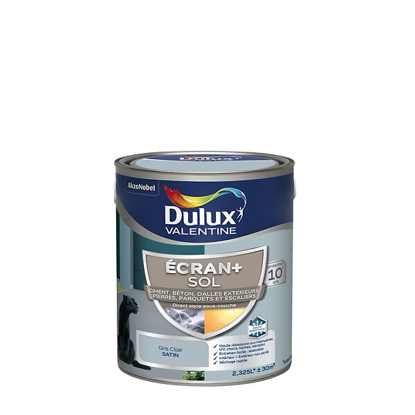 DULUX VALENTINE - Peinture Sol int/ext Ecran+ Dulux Valentine Satin - Gris Clair 2,5 L - large