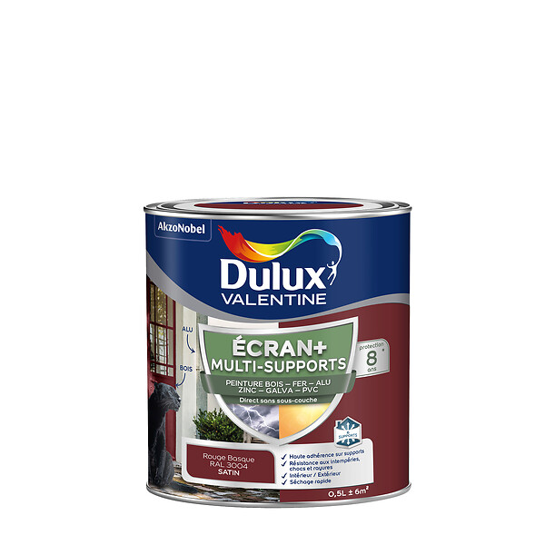 DULUX VALENTINE - Peinture Ext M/Sup Ecran+ Dulux Valentine Satin - Rouge Basque  0,5 L - large