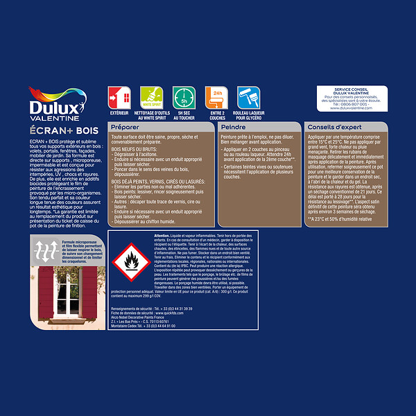 DULUX VALENTINE - Peinture extérieure Bois Ecran+ Dulux Valentine Satin - Noir 0,25 L - large
