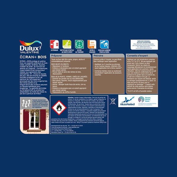 DULUX VALENTINE - Peinture extérieure Bois Ecran+ Dulux Valentine Satin - Bleu 0,25 L - large