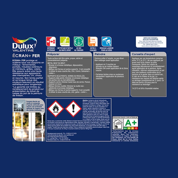DULUX VALENTINE - Peinture extérieure Fer Ecran+ Dulux Valentine Brill- Nuit Etoilée 2L - large