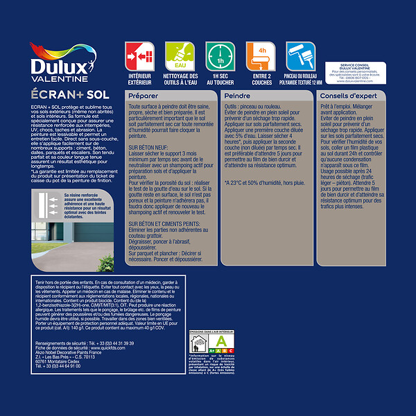 DULUX VALENTINE - Peinture Sol int/ext Ecran+ Dulux Valentine Satin-Rouge Carrelage 0,5L - large
