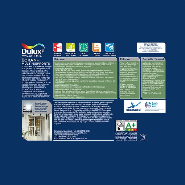 DULUX VALENTINE - Peinture Ext M/Sup Ecran+ Dulux Valentine Satin - Mer du Sud 0,5 L - large