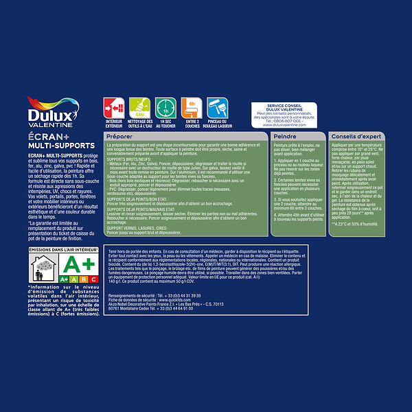 DULUX VALENTINE - Peinture Ext M/Sup Ecran+ Dulux Valentine Satin - Rouge Basque  0,5 L - large