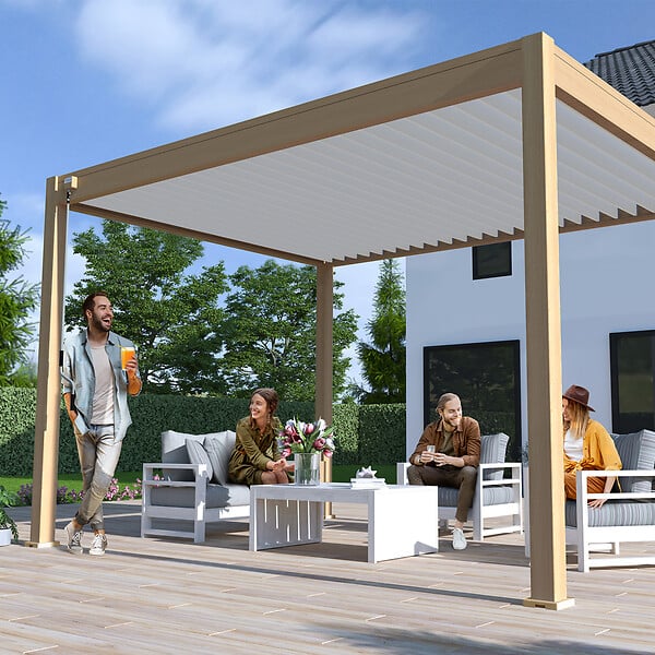 OMBREA - Pergola bioclim. autoportante 3x4m bois et blanc OMBREA VS - large