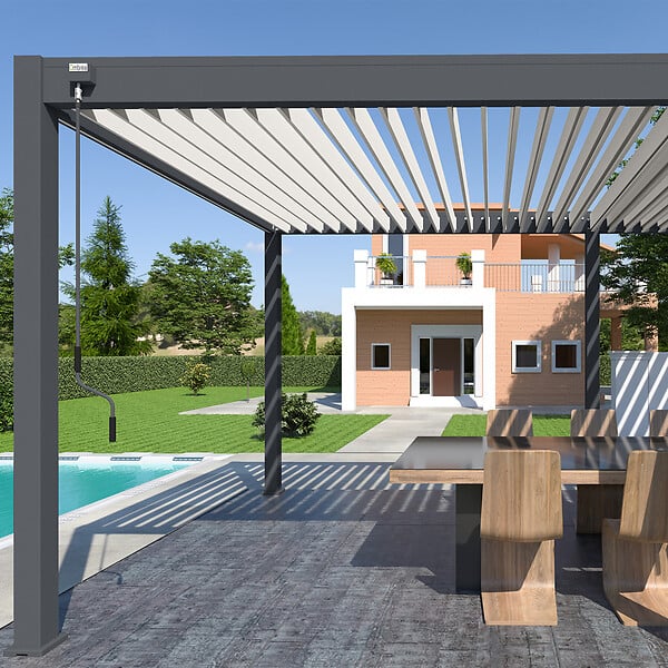 OMBREA - Pergola bioclimatique autoportante - Anthracite et blanc - 3x6m - large