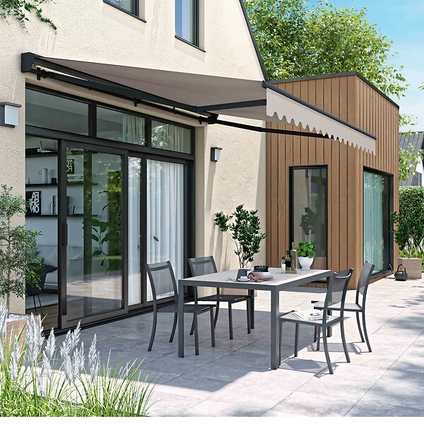 OVIALA - Store banne électrique 4x3m en aluminium taupe - Ouessant - large