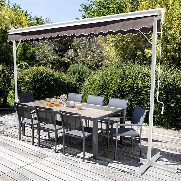OVIALA - Store double pente avec coffre 3 x 4 m en aluminium taupe - Delgada - large