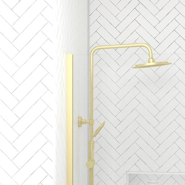 AURLANE - Paroi de Douche 120x200cm - Profilé + Bras extensible + Colonne de douche Thermostatique Or Brossé - large