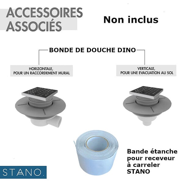 STANO - Receveur de douche à carreler 90 x 140 cm DINO 4 pentes - large