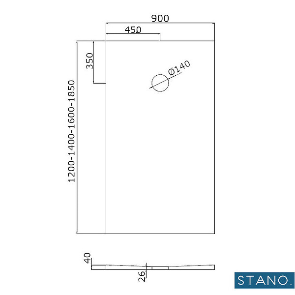 STANO - Bonde verticale DINO pour receveurs à carreler avec grille en acier inoxydable - large
