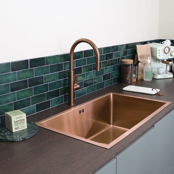 ESSEBAGNO - Luisa évier 1 grande cuve seule 76x45 en inox cuivre brossé - large