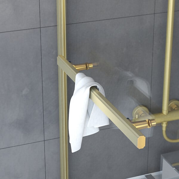 AURLANE - Pare baignoire Pivotant avec Porte-Serviette 85x150cm - Or Doré Brossé - Verre 6mm - TSHAPE GOLDY - large