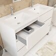 AURLANE - Meuble Salle de Bains 120 cm Laqué Blanc 6 Tiroirs, Vasque, Miroirs 60x80 à Leds intégrées - XENOS - vignette