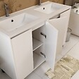 AURLANE - Meuble Salle de Bains 120 cm Laqué Blanc 4 Portes, Vasque, Miroirs 60x80 et Réglettes Led - XENOS - vignette