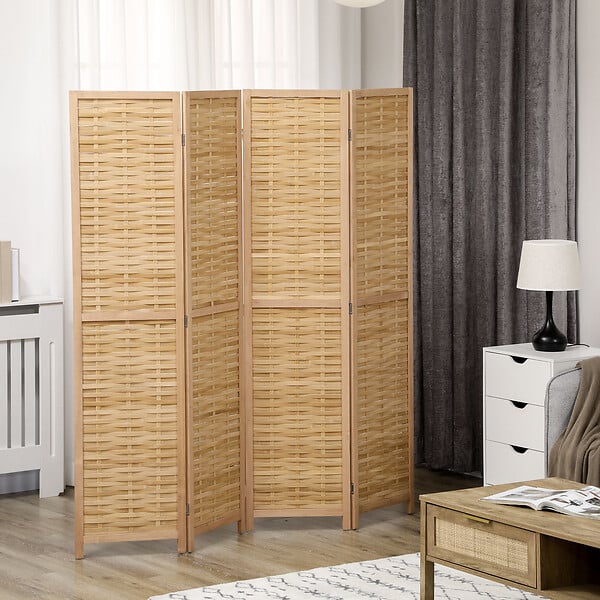 HOMCOM - Paravent intérieur séparateur de pièce pliable 4 panneaux dim. 160L x 170H cm bois bambou - large