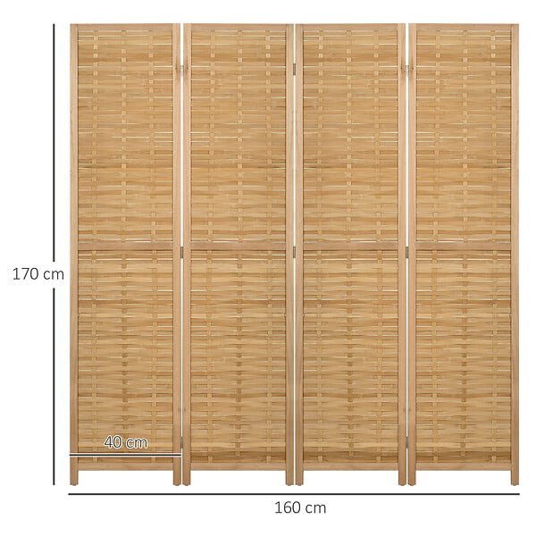 HOMCOM - Paravent intérieur séparateur de pièce pliable 4 panneaux dim. 160L x 170H cm bois bambou - large
