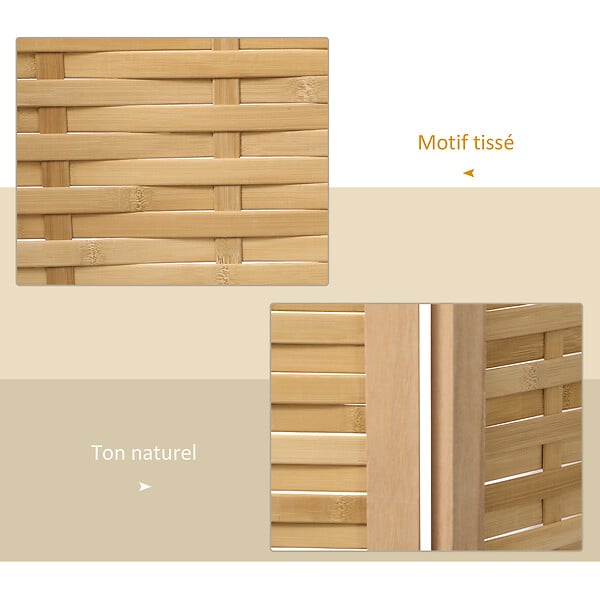 HOMCOM - Paravent intérieur séparateur de pièce pliable 4 panneaux dim. 160L x 170H cm bois bambou - large
