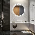 KLEANKIN - Miroir rond lumineux LED de salle de bain Ø 80 cm mural avec éclairage 3 couleurs interrupteur tactile système antibuée 46W blanc argent - vignette
