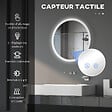 KLEANKIN - Miroir rond lumineux LED de salle de bain Ø 60 cm mural avec éclairage 3 couleurs interrupteur tactile système antibuée 29 W gris - vignette