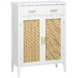 HOMCOM - Meuble à chaussures style bohème chic - 2 portes, 3 étagères, tiroir - MDF blanc cannage rotin - vignette