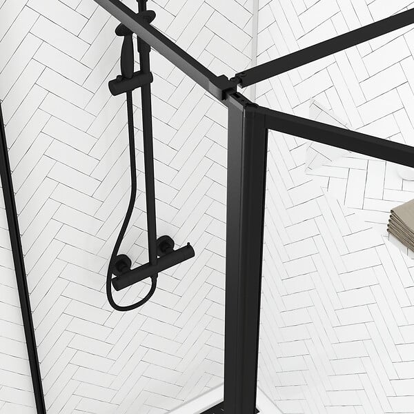 AURLANE - Paroi de Douche avec Volet Pivotant - Cadre et Bras Alu. NOIR MAT - 100+40x200cm - DARK CONTOURING - large