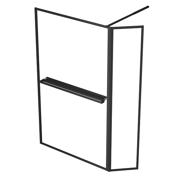 AURLANE - Paroi de Douche avec Volet Pivotant 120+40x200cm - Profilé, Porte-serviette et étagère NOIR MAT - large
