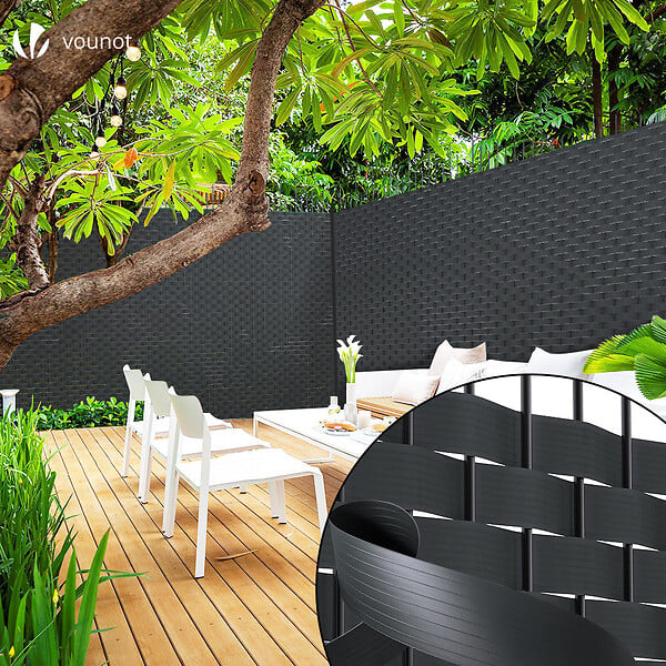VOUNOT - Kit de lamelles occultantes PVC brise vue 300m x 4.7cm avec 600 clips Noir - large