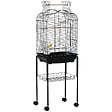 PAWHUT - PawHut Cage à oiseaux volière amovible sur roulettes - toit ouvrant, tiroir déjection, 2 perchoirs, 2 trappes, porte, 2 mangeoires, 2 poignées - étagère - acier PP noir - vignette