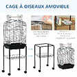 PAWHUT - PawHut Cage à oiseaux volière amovible sur roulettes - toit ouvrant, tiroir déjection, 2 perchoirs, 2 trappes, porte, 2 mangeoires, 2 poignées - étagère - acier PP noir - vignette