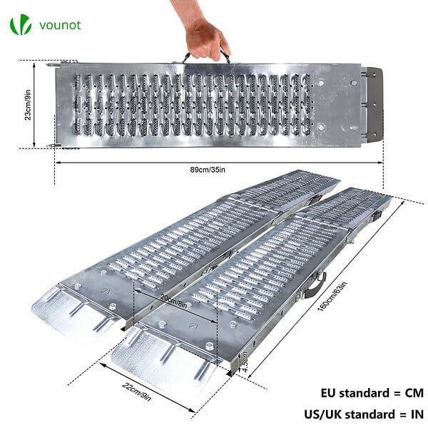 VOUNOT - Rampe de chargement pliable Lot de 2 pcs en acier galvanise 160cm - large