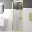 AURLANE - Porte de douche Pivotante 80x200cm - Profilés Or Doré Brossé - Verre Trempé 6mm - GOLDY CRUSH - vignette