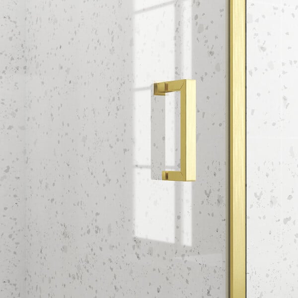 AURLANE - Porte de douche Pivotante 80x200cm - Profilés Or Doré Brossé - Verre Trempé 6mm - GOLDY CRUSH - large