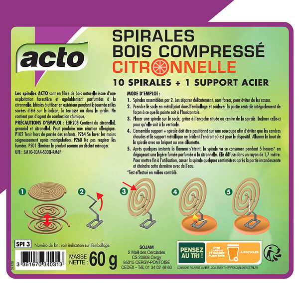 ACTO - Spirales bois compressé citronnelle - large